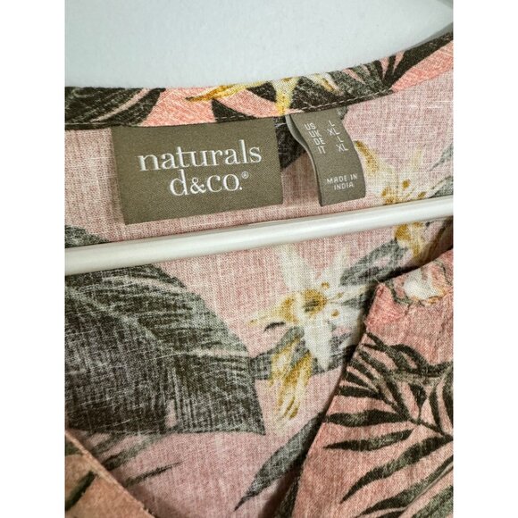 Naturals D&C‎ hawaiian print tropical three quarter sleeve linen blend blouse L - Picture 6 of 6